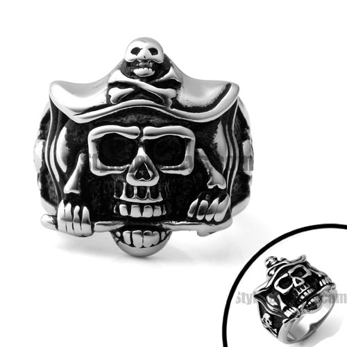 Stainless Steel Jewelry Ring Pirate Skull Crossbones Biker Ring SWR0060 - Click Image to Close